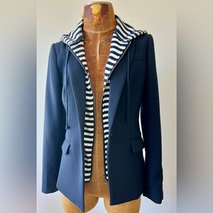 Cynthia Rowley Navy Blazer with detachable White Striped Hoodie.